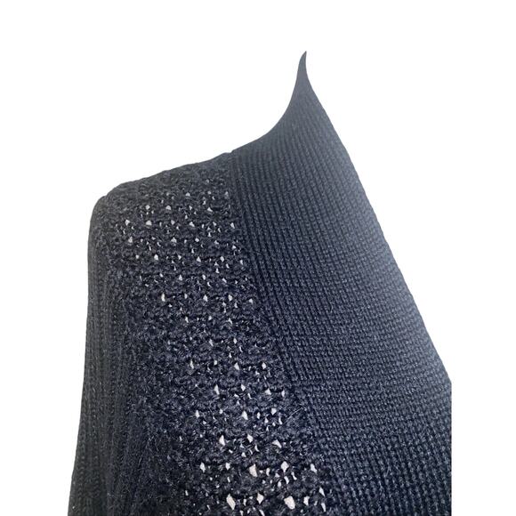 J. JILL Cardigan Sweater Medium Black Bell Sleeve Chunky 1-Button Alpaca Wool - Picture 2 of 8